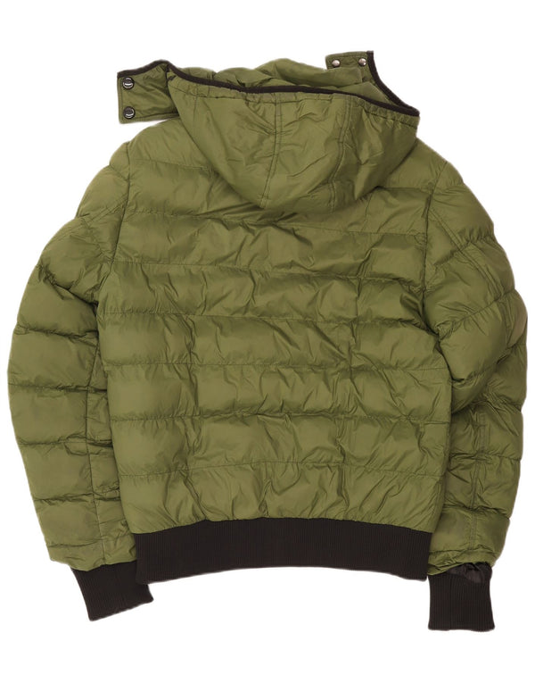 Giacca imbottita con cappuccio da donna vintage UK 16 grande nylon color block verde