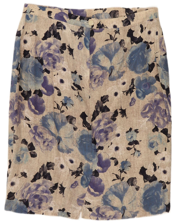Gonna dritta da donna vintage IT 48 XL W34 Seta floreale multicolore
