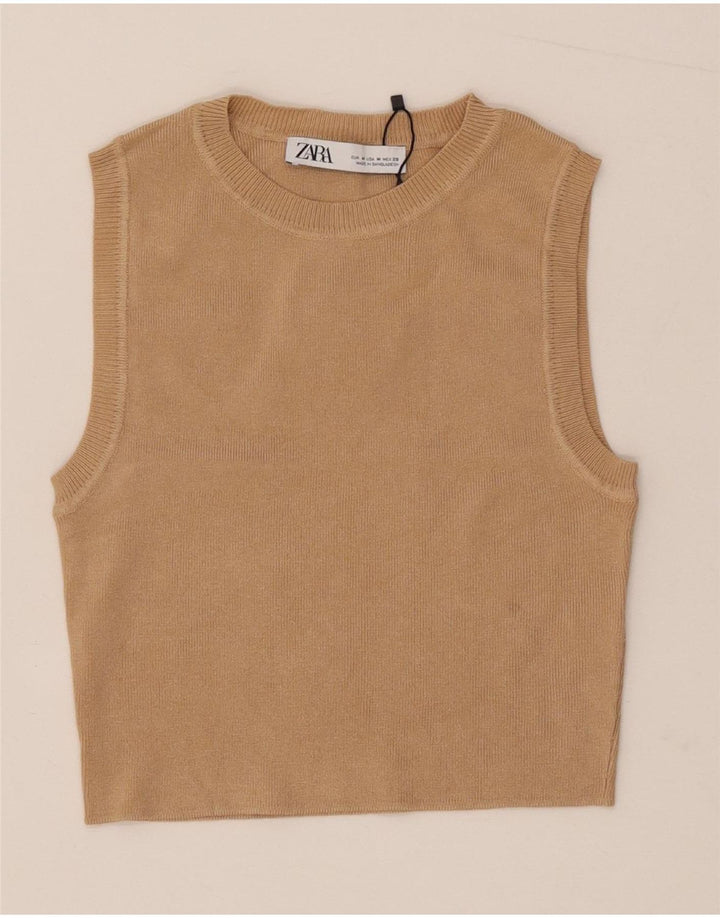Canotta corta da donna Zara UK 12 Viscosa beige medio