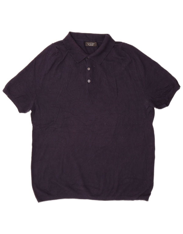 Maglione Zara da uomo a maniche corte con collo a polo grande blu navy