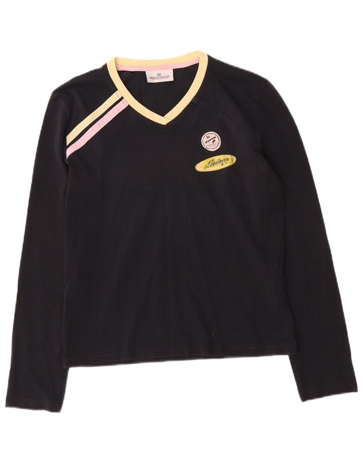 Sergio Tacchini Top grafico da donna manica lunga IT 44 medio nero