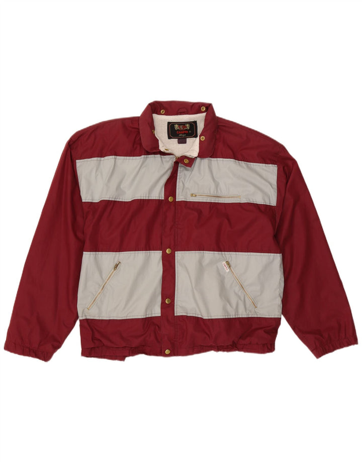 CAMPRI Giubbotto bomber con cappuccio da uomo UK 40 Grande poliestere a righe bordeaux