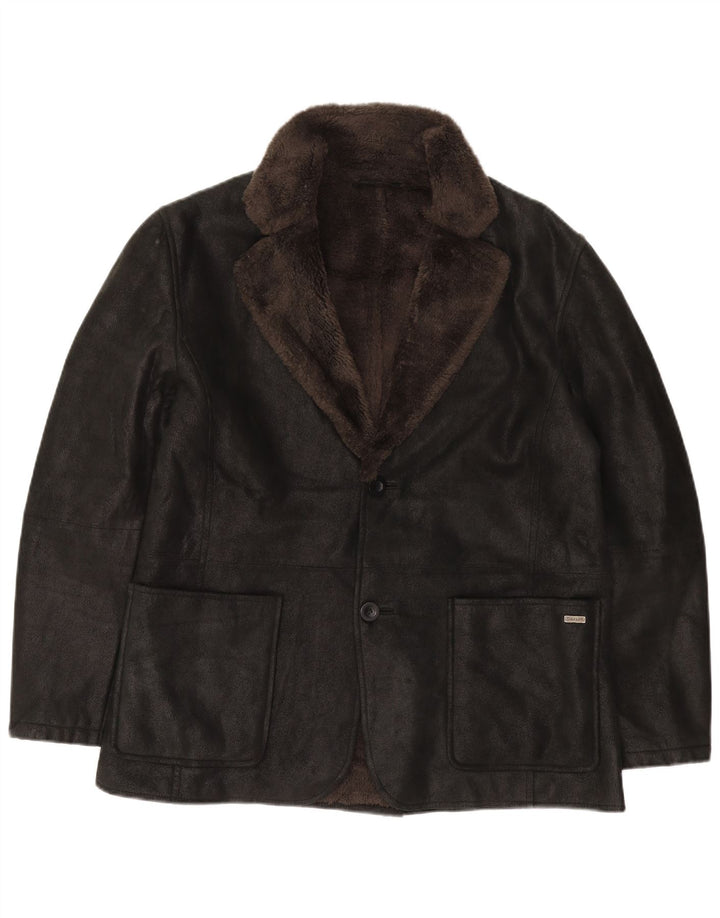 Giacca blazer da uomo in sherpa a 2 bottoni Pierre Cardin UK 40 grande nera
