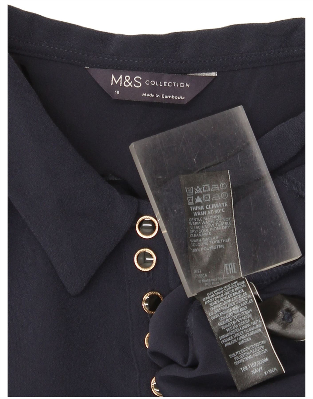 Abito a trapezio a maniche lunghe da donna Marks & Spencer UK 18 XL poliestere blu navy