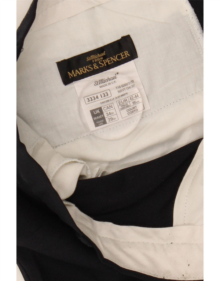 Pantaloni chino dritti da uomo Marks & Spencer W34 L29 poliestere blu navy