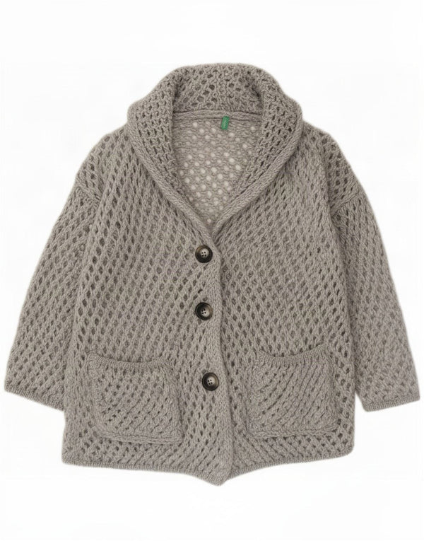 Maglione cardigan oversize all'uncinetto da donna Benetton UK 6 XS acrilico grigio