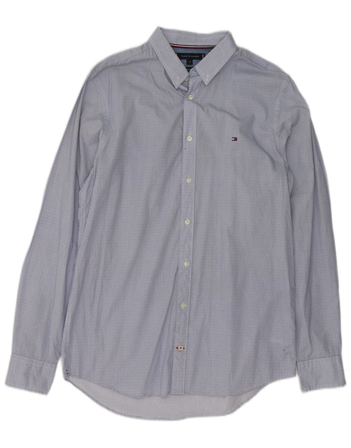 Camicia slim fit da uomo Tommy Hilfiger in cotone maculato blu medio
