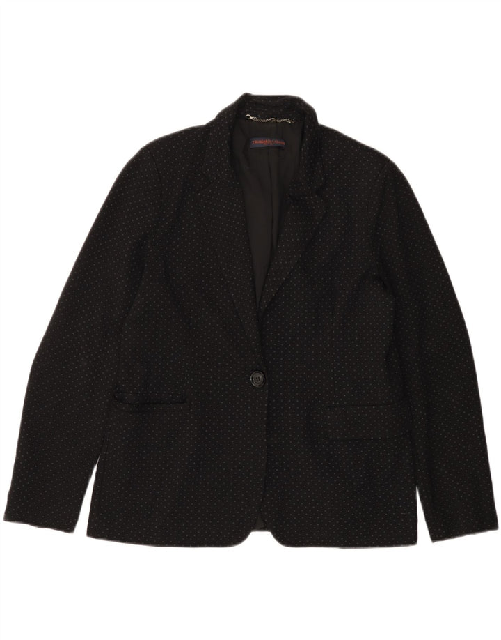 Giacca Blazer 1 Bottone Donna TRUSSARDI JEANS IT 44 Media Nera Maculata