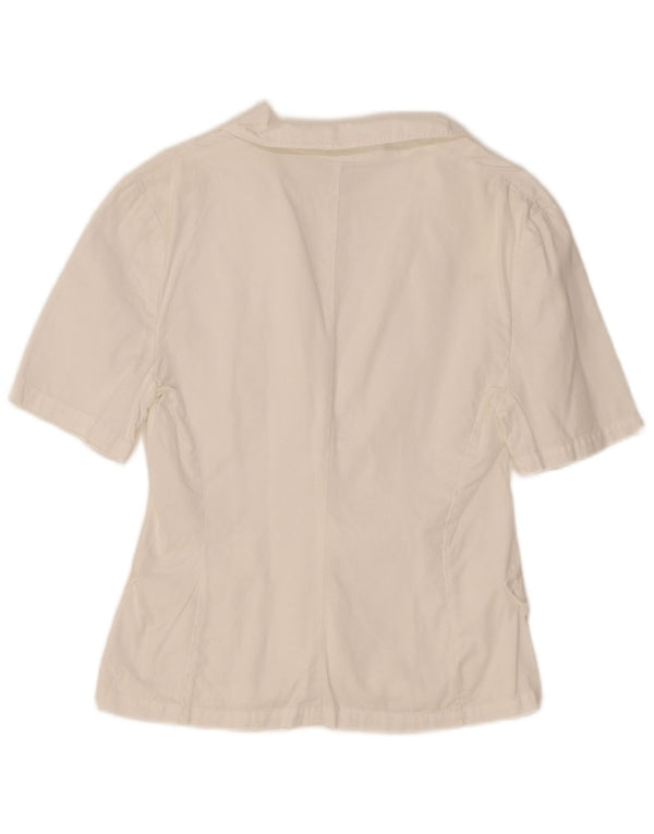 Benetton Womens Short Sleeve Cardigan Top IT 42 Medium White Cotton