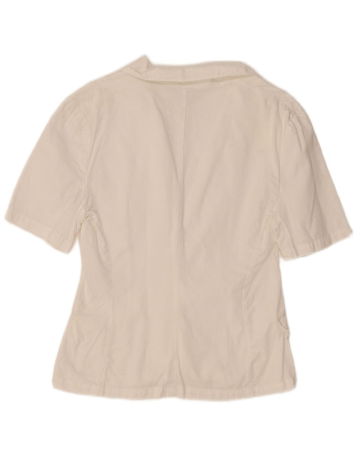 Top Cardigan Manica Corta Donna Benetton IT 42 Cotone Bianco Medio