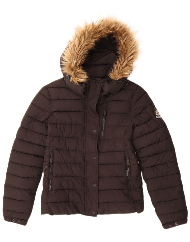 Giacca imbottita con cappuccio da donna Superdry UK 10 Small nylon nero