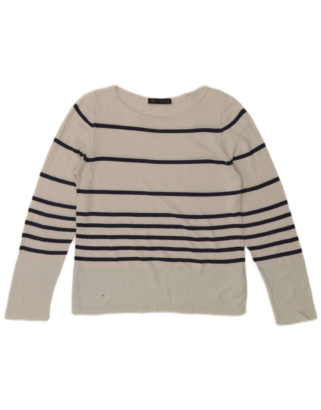 Marks & Spencer Top da donna a maniche lunghe UK 8 piccolo cotone a righe bianche