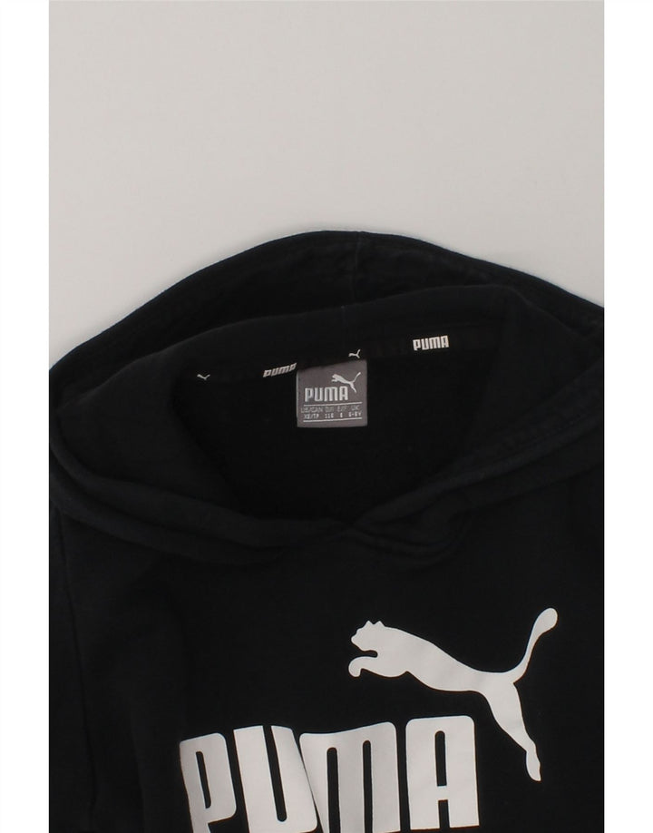 PUMA Girls Graphic Hoodie Jumper 5-6 Years Black Cotton | Vintage Puma | Thrift | Second-Hand Puma | Used Clothing | Messina Hembry 