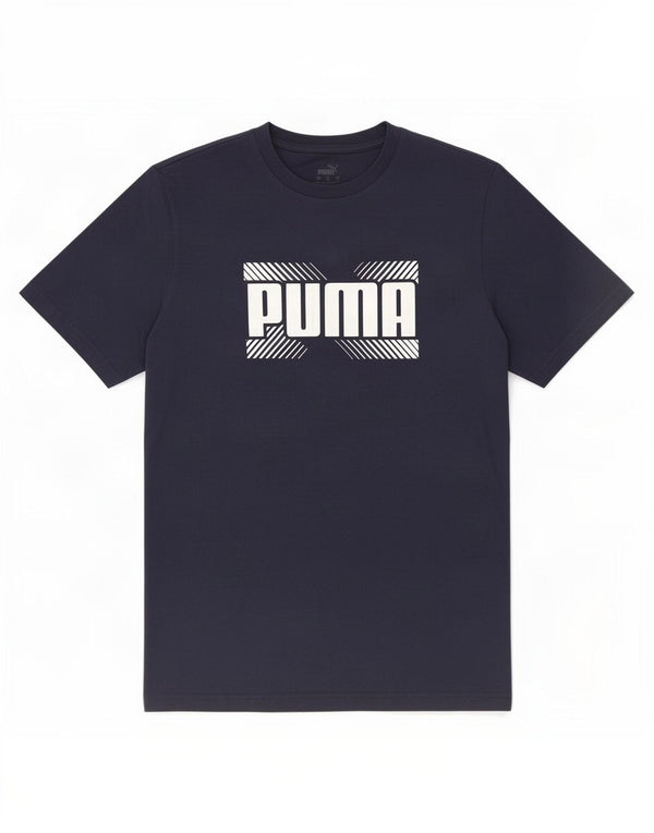 T-shirt grafica da uomo Puma Top Large in cotone blu navy