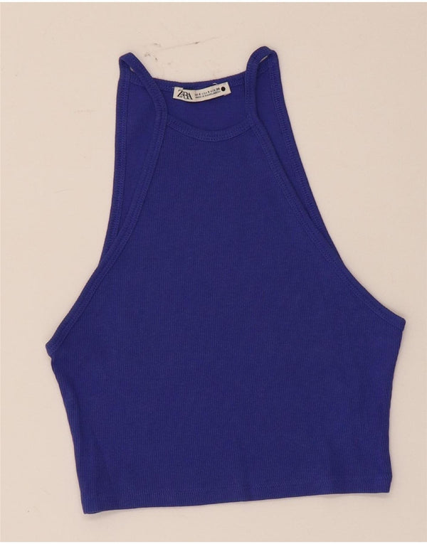 Top corto da donna Zara UK 8 piccolo cotone blu