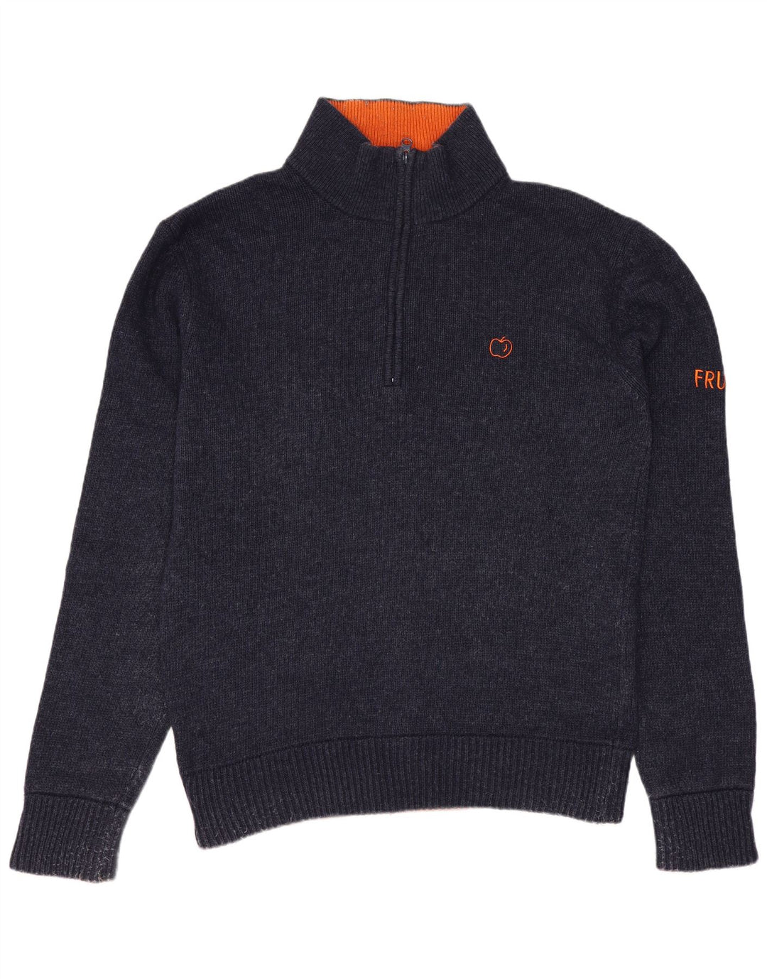 Maglione da uomo VINTAGE con zip e collo in lana blu navy medio