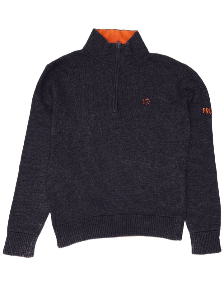 Maglione da uomo VINTAGE con zip e collo in lana blu navy medio