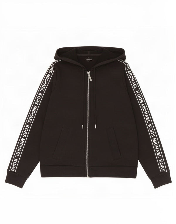 Michael Kors Womens Graphic Zip Hoodie Sweater UK 10 Small Black Cotton