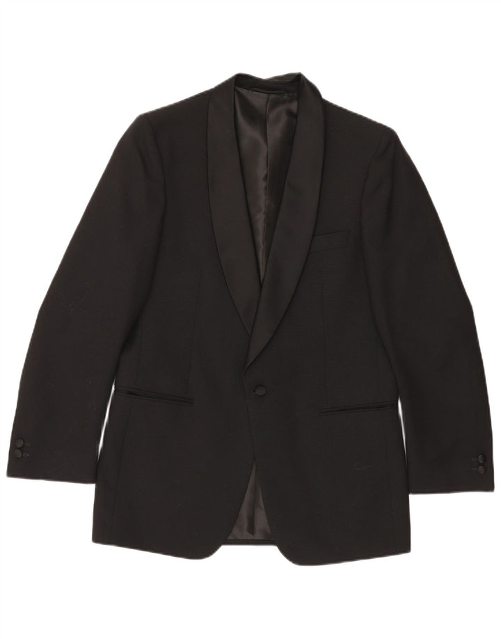 Giacca blazer vintage da uomo a 1 bottone UK 38 lana vergine nera media