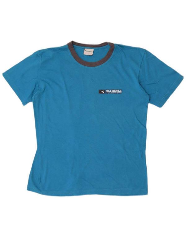 T-shirt Diadora Uomo Top Large Blu Colourblock in cotone