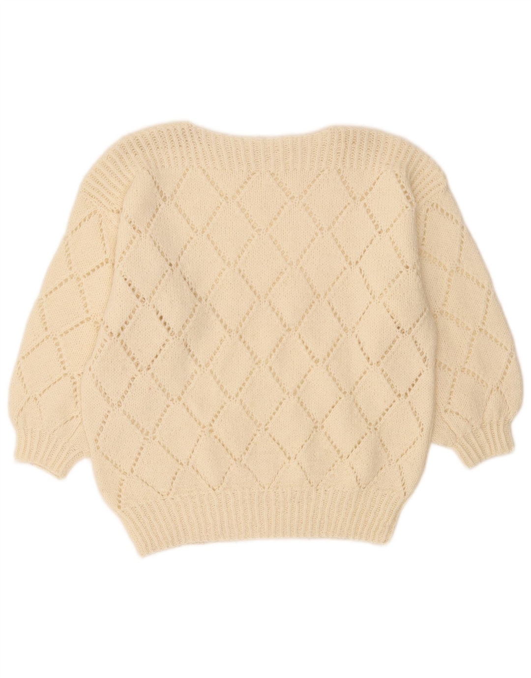 Maglione maglione vintage da donna con scollo a barca UK 12 medio bianco sporco