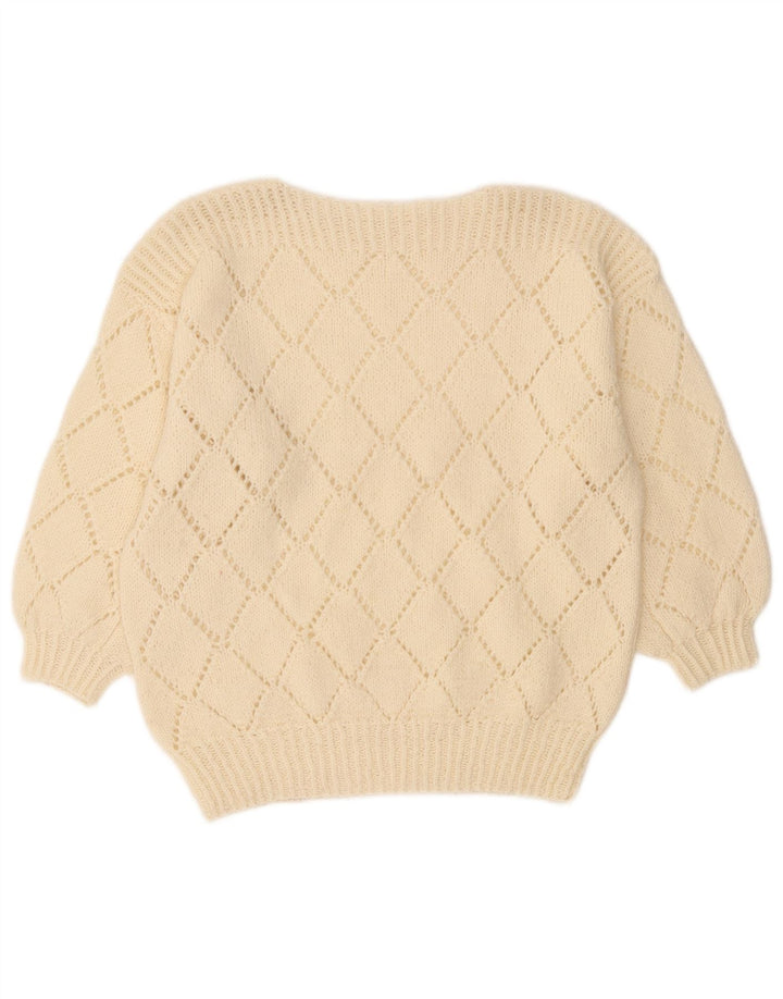 Maglione maglione vintage da donna con scollo a barca UK 12 medio bianco sporco
