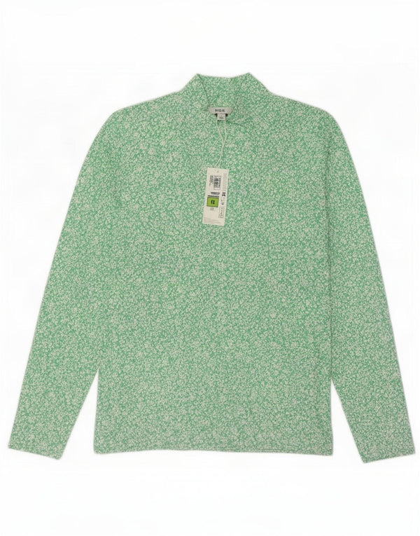 Marks & Spencer Top da donna a maniche lunghe UK 12 Cotone floreale verde medio