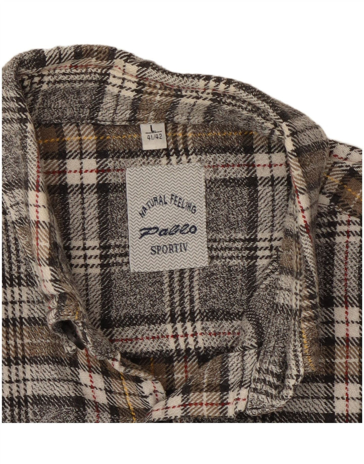 Camicia vintage da uomo in flanella taglia 41/42 in cotone a quadri grigi grandi