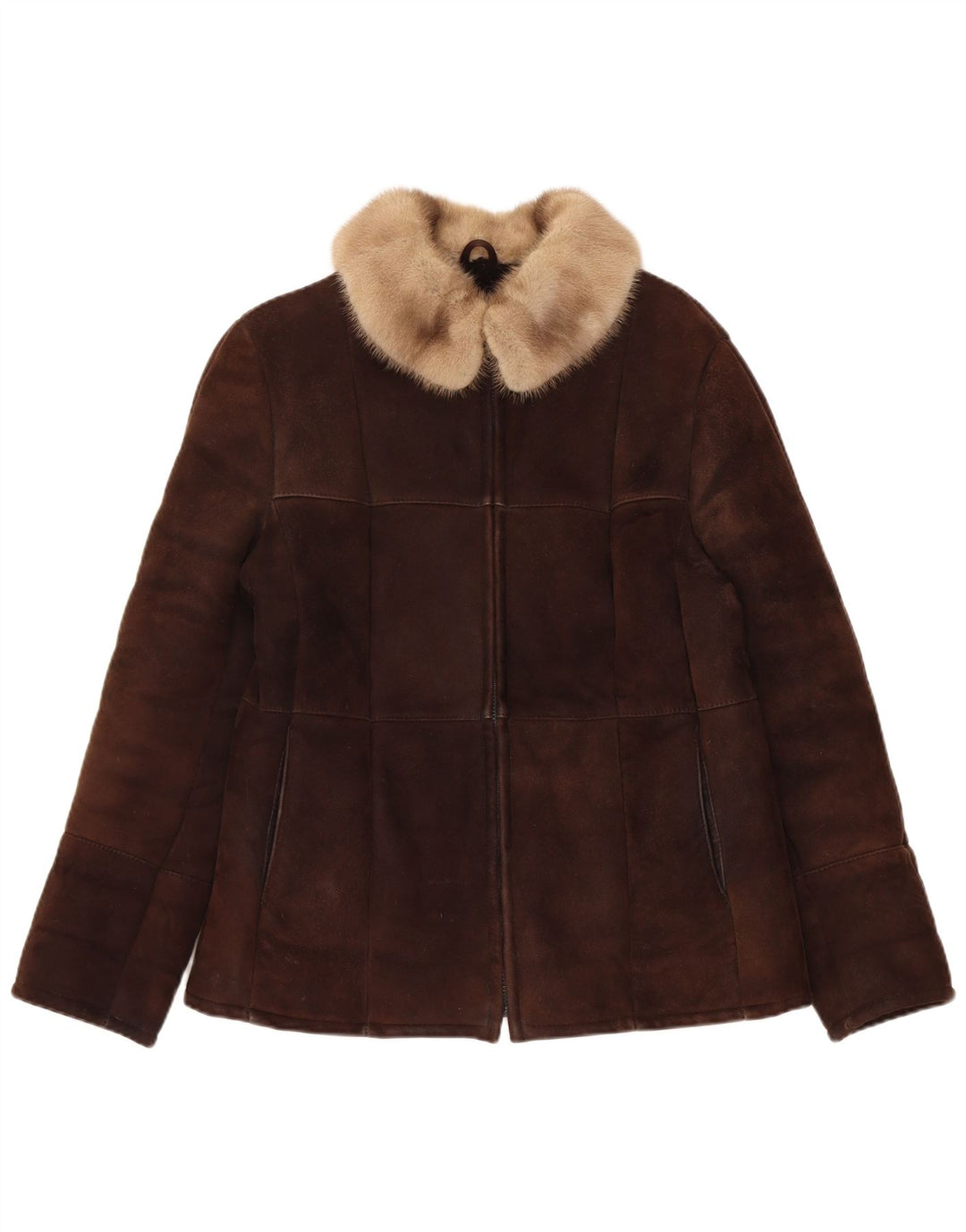 Giacca in shearling vintage da donna UK 14 Marrone medio