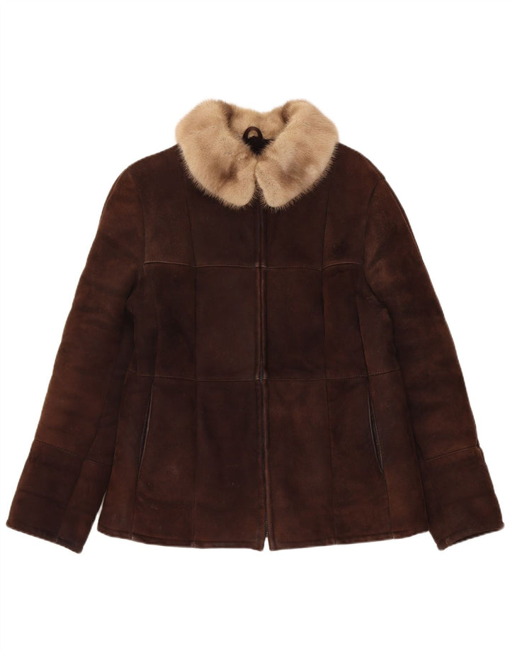 Giacca in shearling vintage da donna UK 14 Marrone medio