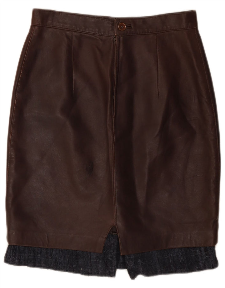 Gonna in pelle vintage da donna W28 in pelle marrone medio
