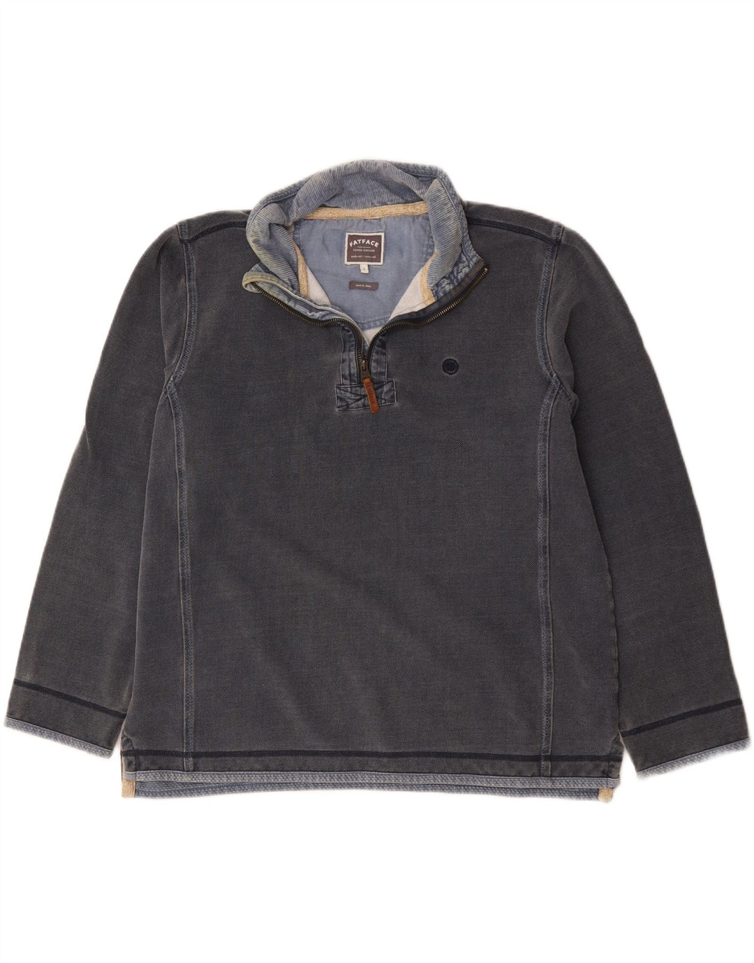 Felpa da uomo con collo con zip Fat Face, maglione grande, cotone grigio