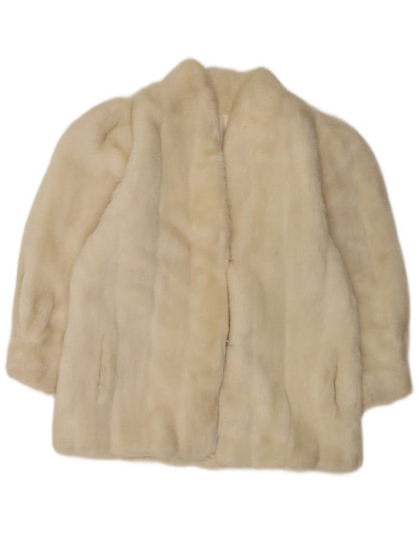 Giacca vintage da donna in pelliccia sintetica UK 12 microfibre bianche medie