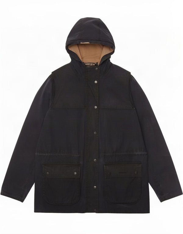 Barbour Womens Hooded Waxed Cotton Jacket UK 12 medium Navy Blue