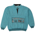 Felpa vintage da uomo con collo con zip grafica, maglione grande blu screziato