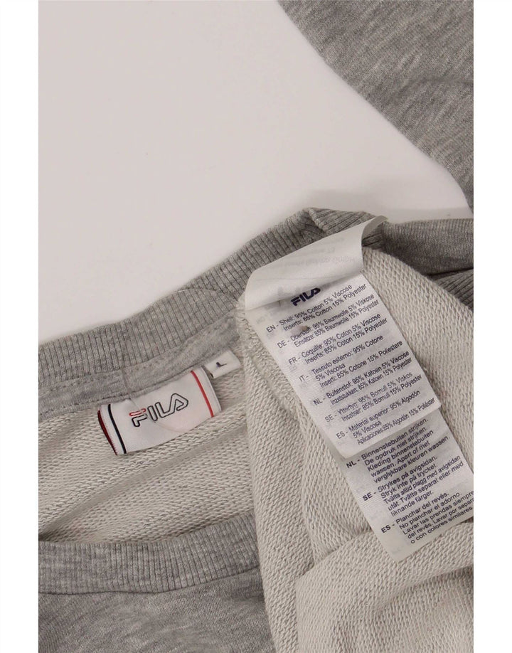 Felpa grafica da uomo Fila Maglione grande in cotone color block grigio