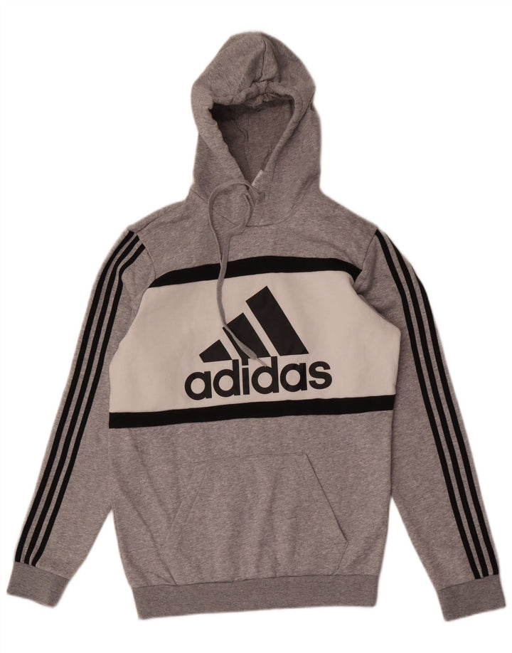 Felpa con cappuccio grafica da uomo Adidas in cotone color block grigio medio