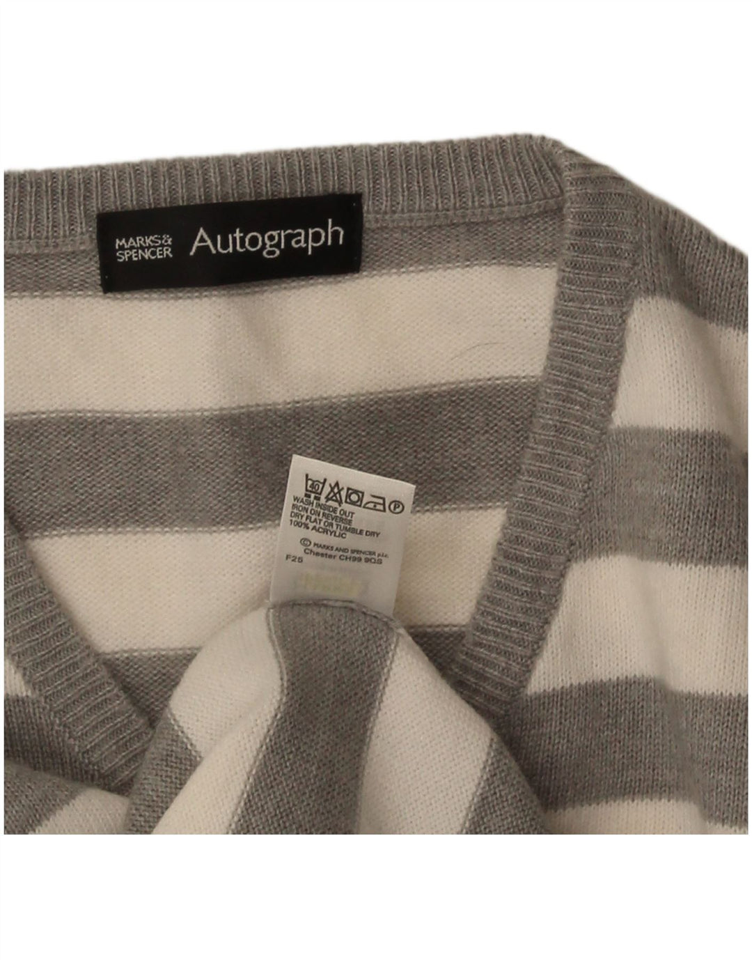 Maglione da uomo con scollo a V autografo Marks & Spencer a righe grigio medio