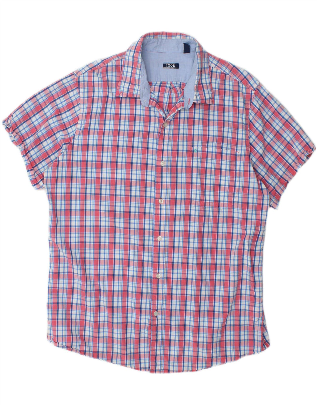 IZOD Mens Short Sleeve Shirt XL Blue Check Cotton Vintage Izod and Second-Hand Izod from Messina Hembry 