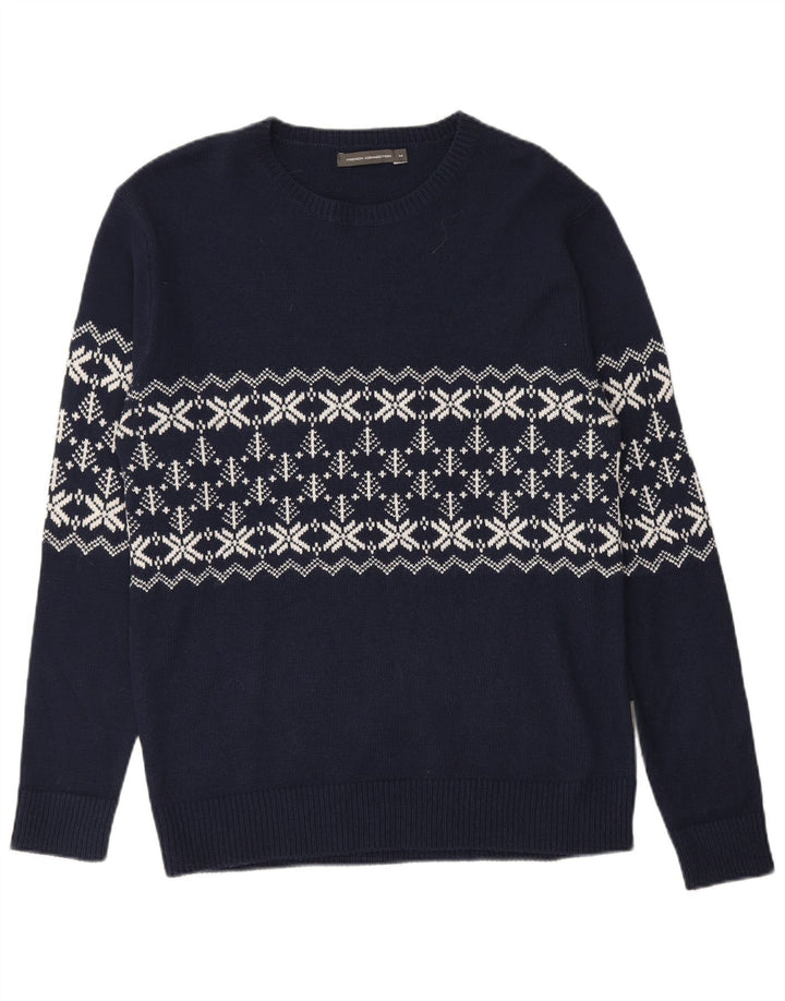 FRENCH CONNECTION Maglione da uomo girocollo maglione medio blu navy Fair Isle
