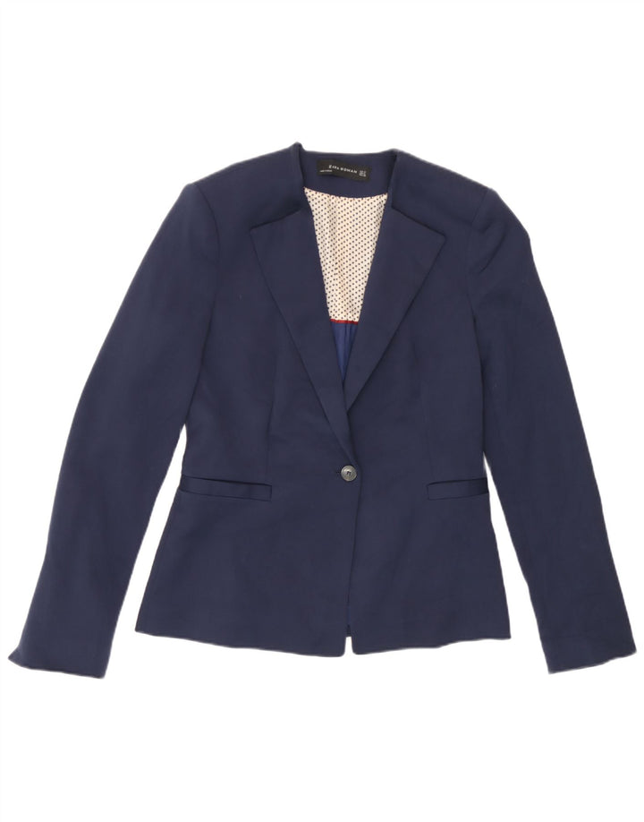 Giacca blazer a 1 bottone da donna Zara UK 12 cotone blu navy medio