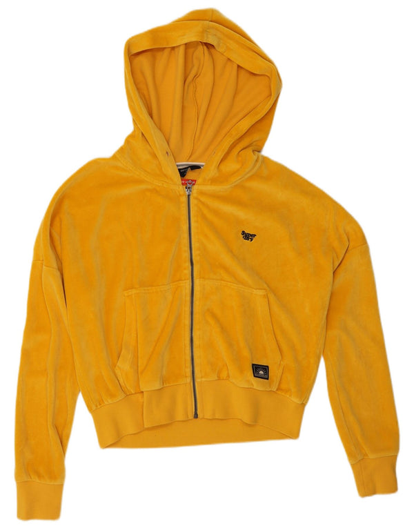 Maglione con cappuccio e zip in velluto oversize da donna Superdry UK 10 Small Giallo