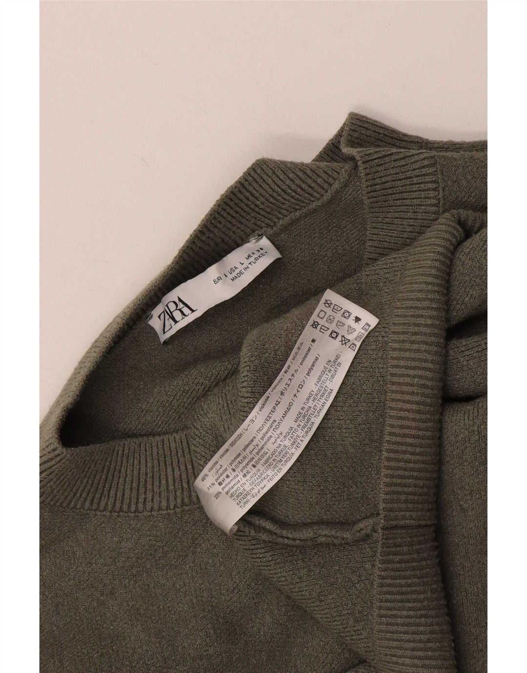Maglione da donna Zara oversize con collo a bottoni, UK 16, grande in viscosa kaki