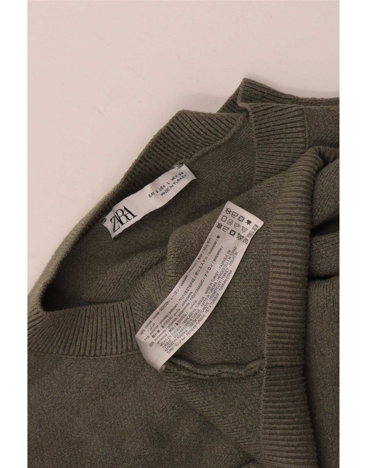 Maglione da donna Zara oversize con collo a bottoni, UK 16, grande in viscosa kaki
