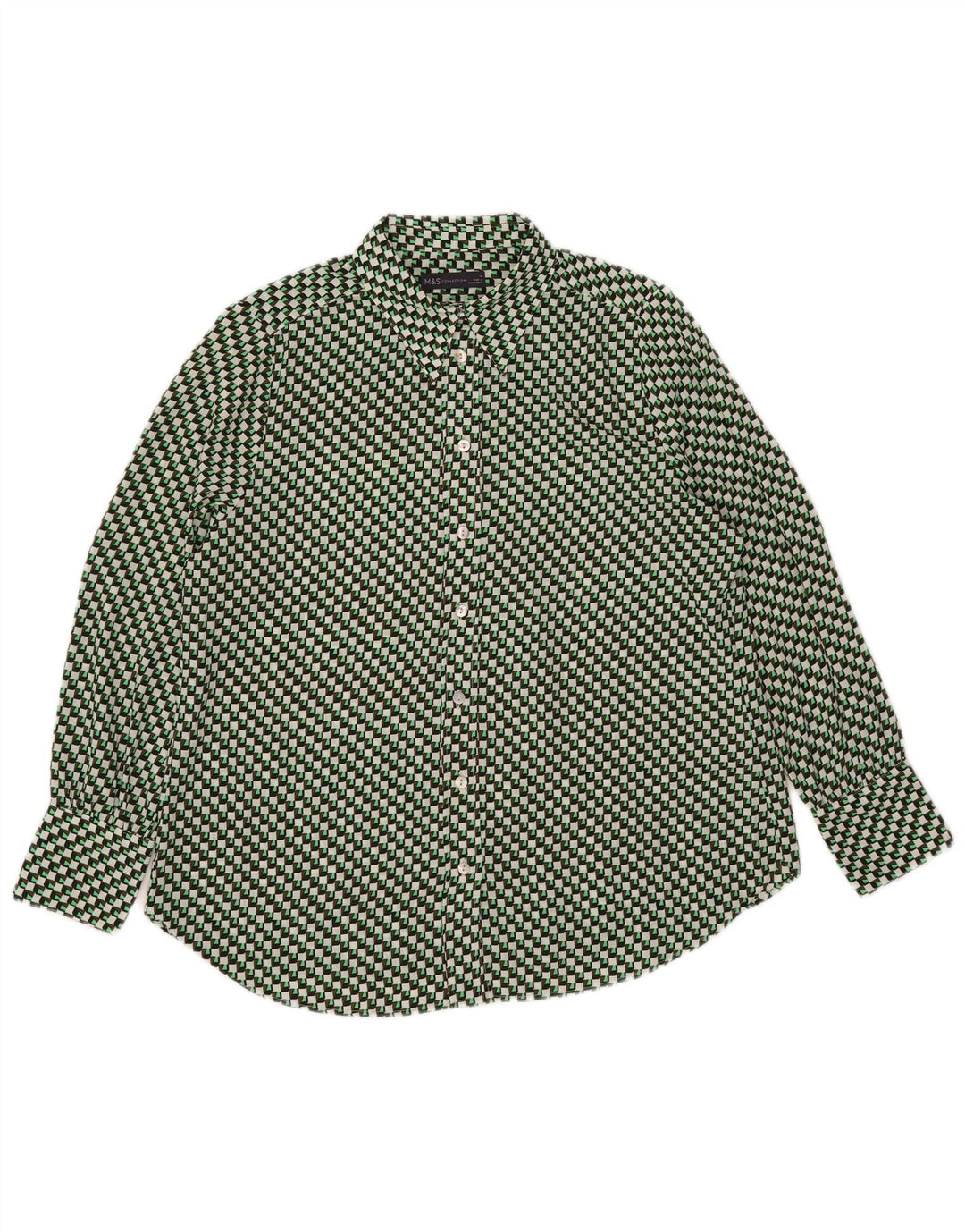 Camicetta camicia oversize da donna Marks & Spencer UK 14 grande verde geometrico