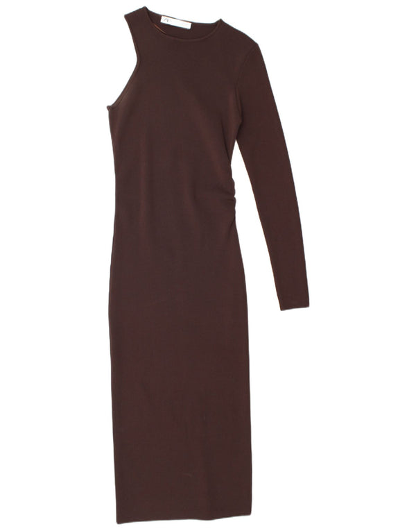 Vestito aderente monospalla da donna Zara UK 10 piccolo nylon marrone