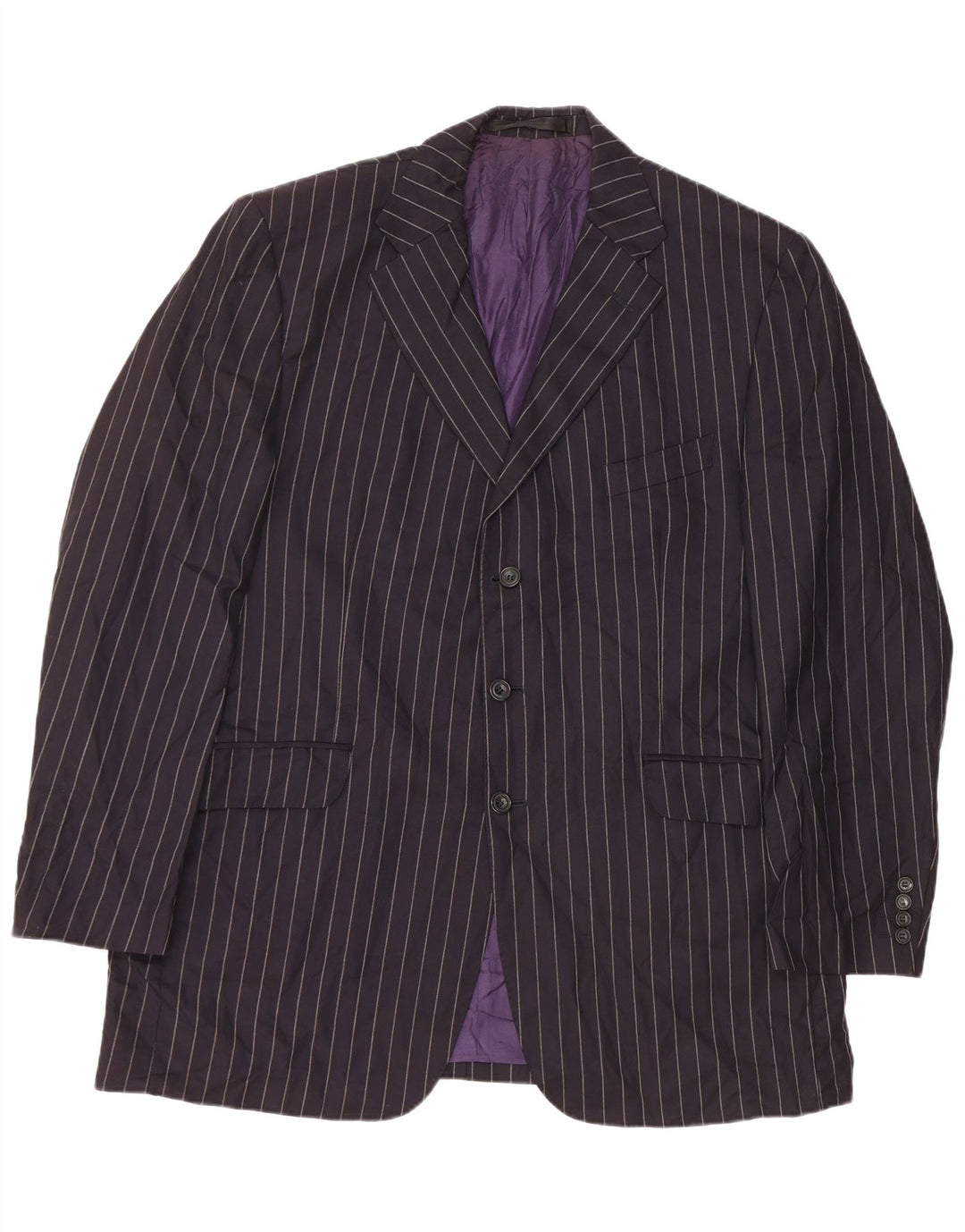 Giacca blazer a 3 bottoni da uomo Marks & Spencer UK 44 2XL Gessato blu navy