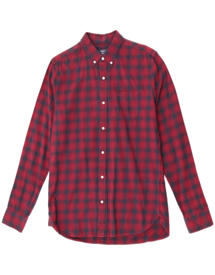 Camicia da uomo in flanella Superdry in cotone a quadri bordeaux medio