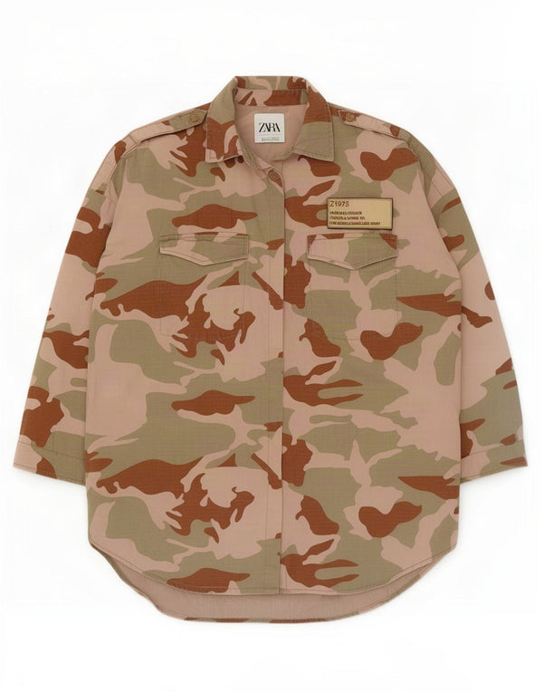Zara Womens Oversized Military Shirt UK 10 Small Multicoloured Camouflage