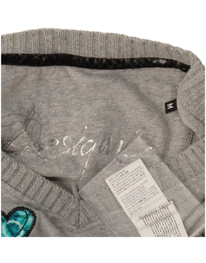 DESIGUAL Top grafico da donna manica lunga UK 12 Cuore con motivo cachemire grigio medio